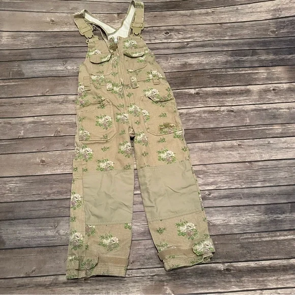 Lands End Lounge Pajama Set Garden Girl Floral Overalls